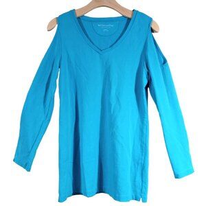 NWT Soft Surroundings Jersey Knit Cold Shoulder Sweater Top Shirt Solid Blue XSm